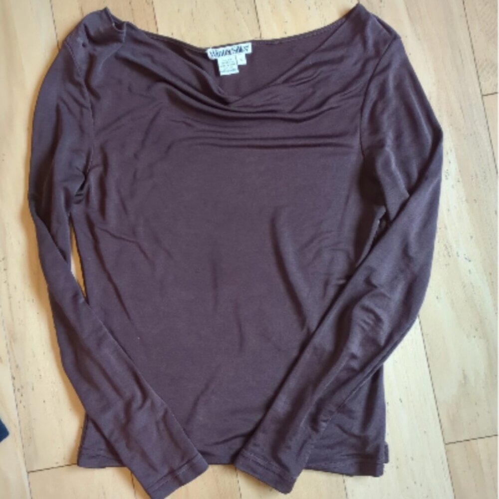 WinterSilks brown silk blend cowl neck shirt S